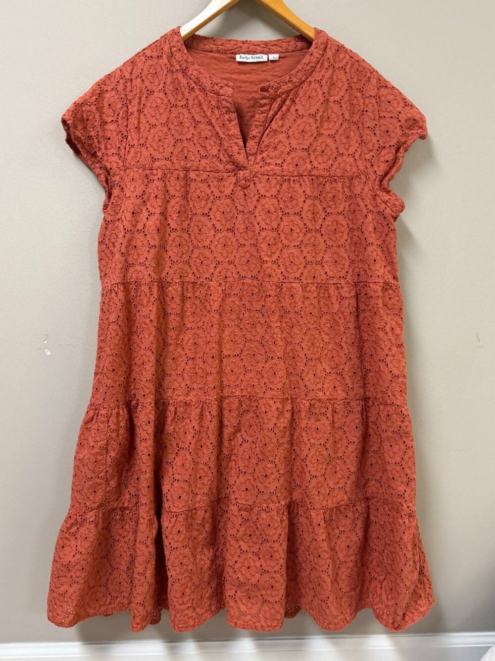 Roller Rabbit Pamela Rust Eyelet Tiered Midi Sleeveless Dress XL